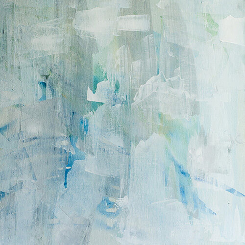 Abstract artwork featuring delicate color tones and subtle silhouettes, evoking a sense of quiet contemplation