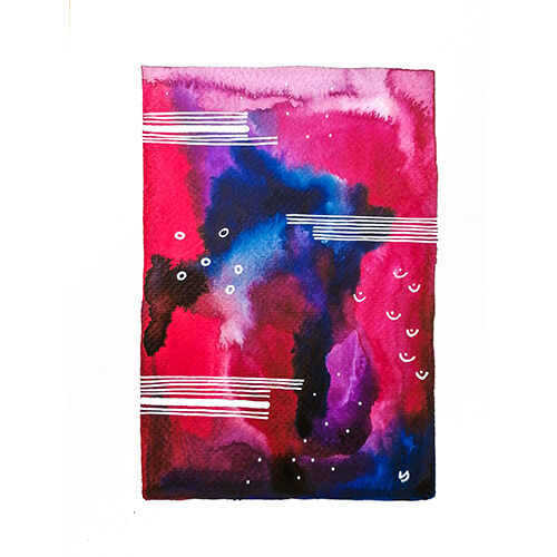 An abstract painting inspired by outer space and particularly by Venus and the Sun