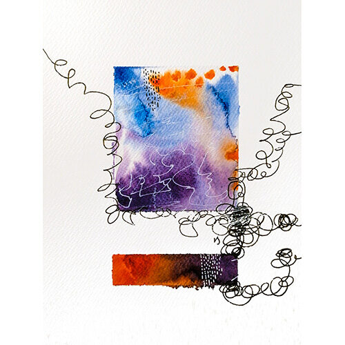 Expressive abstract watercolor painting inspired by the transition between day and night