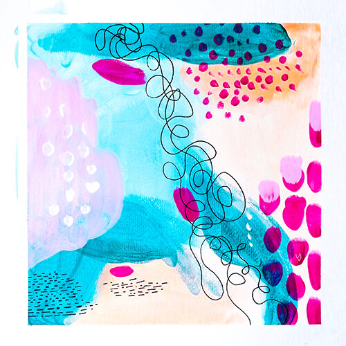 Abstract painting picturing a seashore expressing bold beauty of summer.