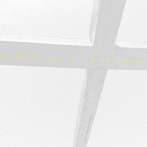 Abstract print featuring a bright, horizontal cross symbolizing bravery, with a vibrant yellow color accent.
